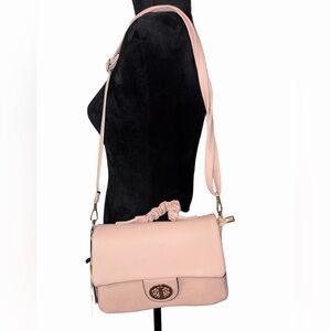 Blush Pink Crossbody Bag Gold Logo  Flap NWT Boutique Style